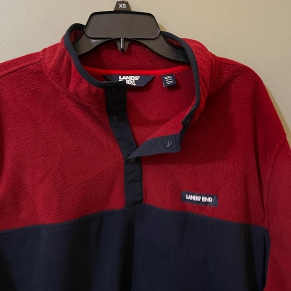 Lands' End Fleece Pullover Top Shirt Soft Stretch Burgundy Navy Men's Size XXL - Picture 3 of 7